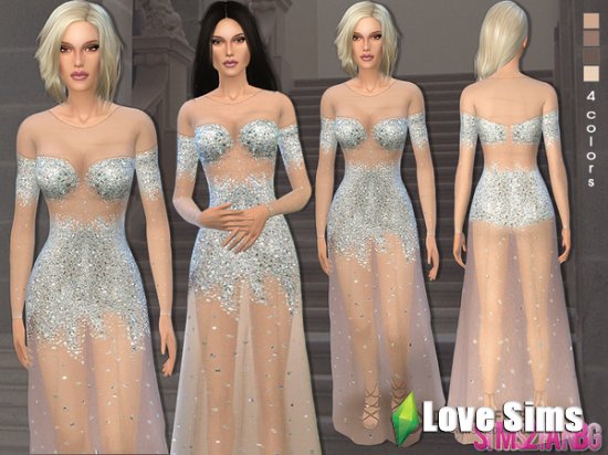 Nude illusion tulle prom gown от sims2fanbg